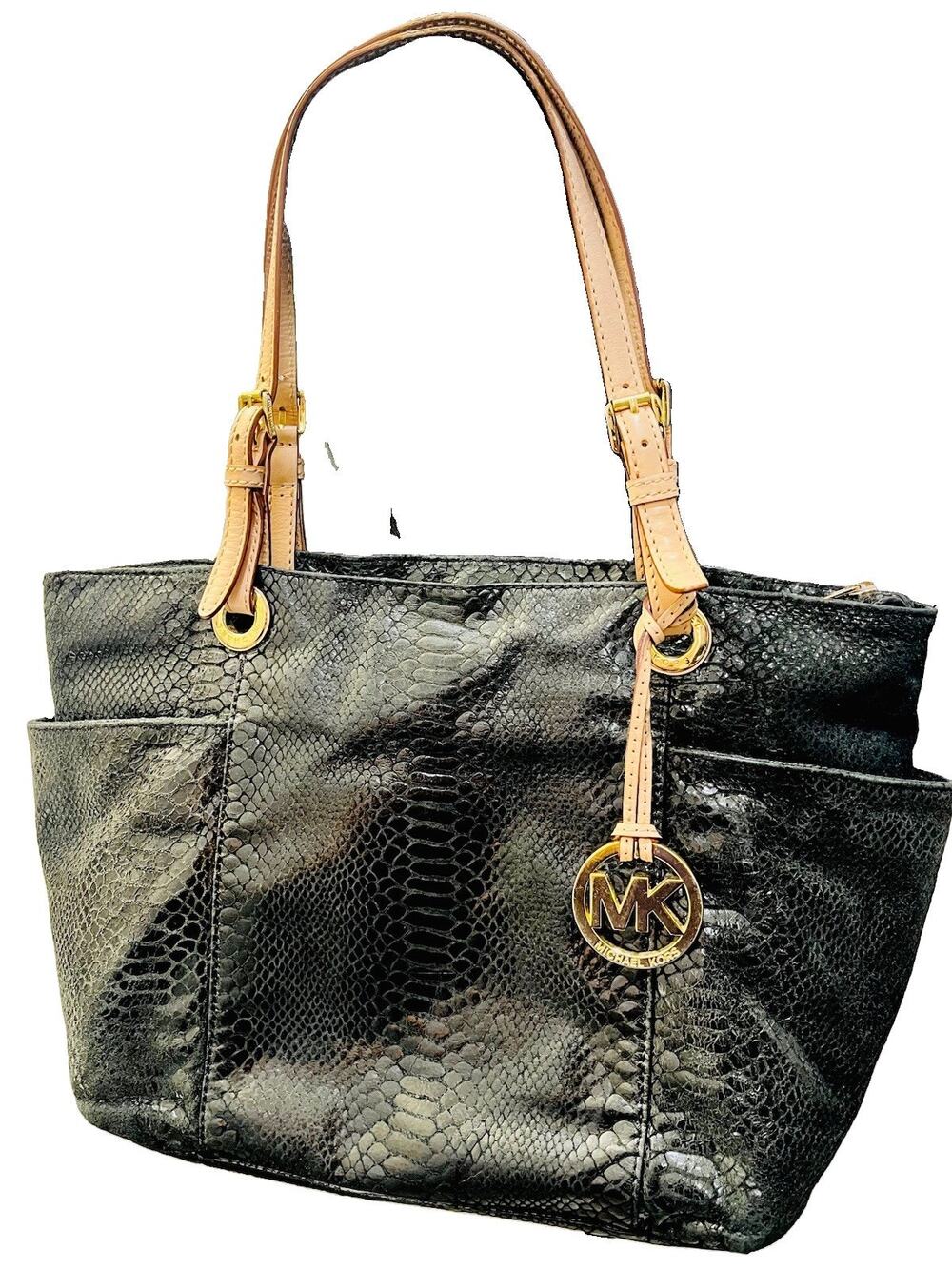 michael kors handbag Black shine snakeskin Pattern Gold Accents